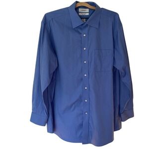 Men's Blue Dress Shirt Button Down Cotton‎ 100's Pinpoint 17/34